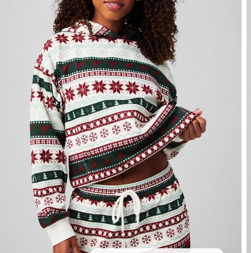 New Fabletics Cozy Fleece Hoodie - Christmas Holiday Print - Size S
